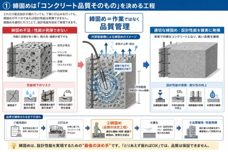 締固め不足はなぜ危険か|内部振動機・外部振動機の使い分けと施工不良を防ぐ基本